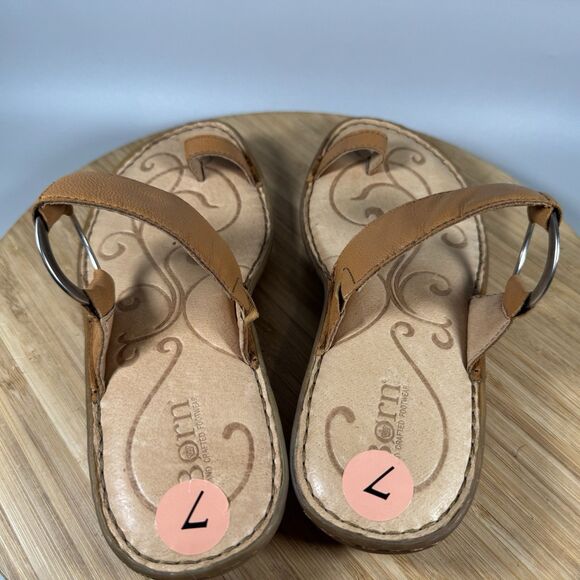 S Born Captiva Toe Loop Sandals Womens 7M Tan Leather Silver Ring Slides Flats - Picture 4 of 6